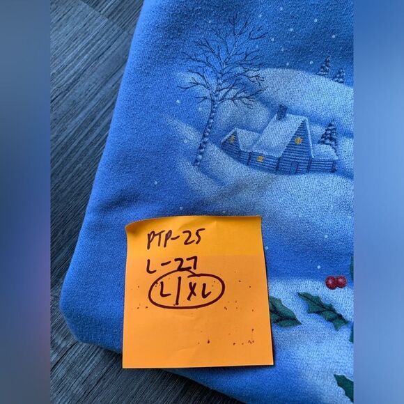 VTG Morning Sun Cardinal Snow Winter Sweatshirt Pullover Blue White Size L XL - Picture 9 of 9